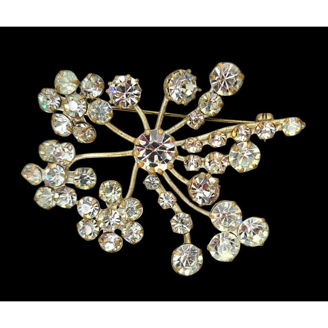 Vintage Vintage Rhinestone Flower Brooch Pin Mid-Century Spray Size ONE SIZE - 1 Thumbnail