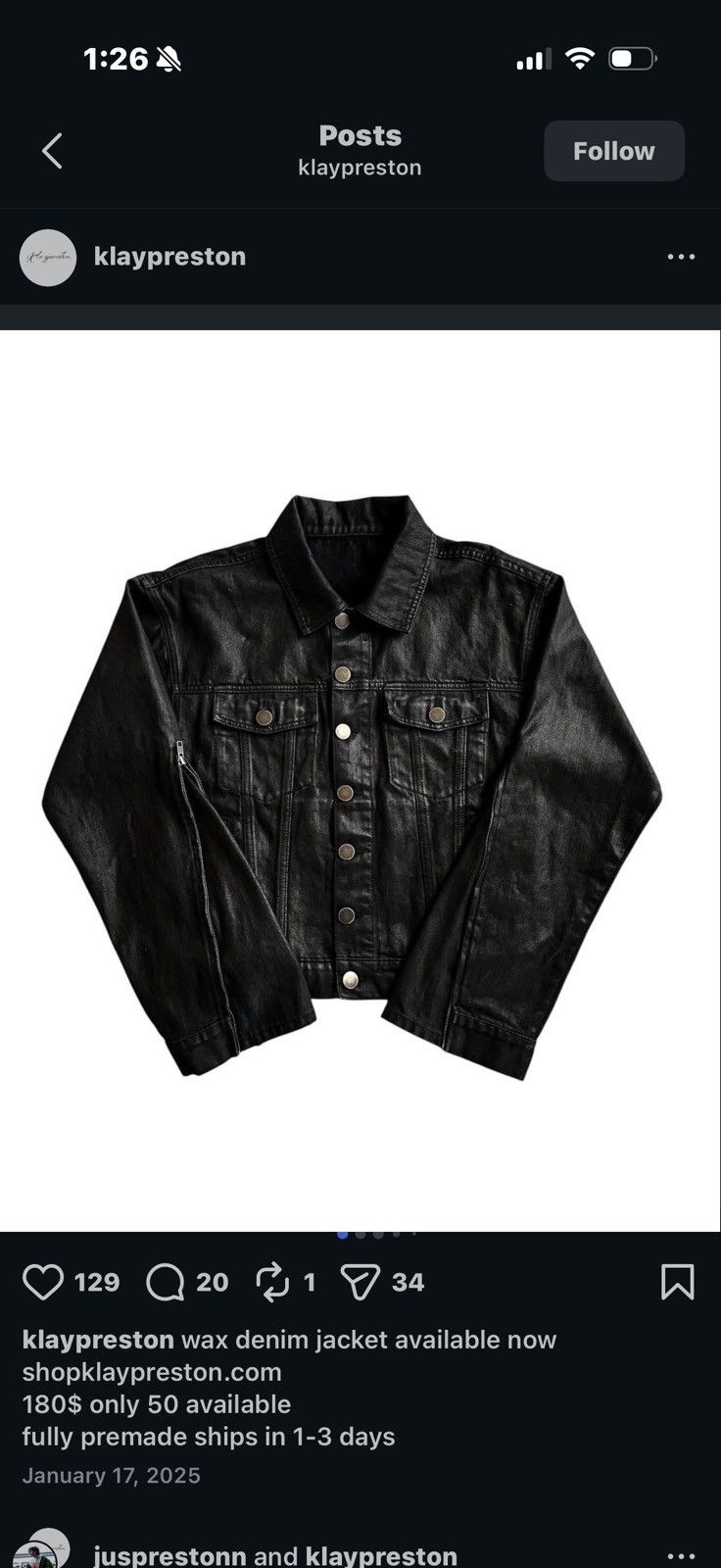 Other Klay Preston Waxed Denim Jacket Size US S / EU 44-46 / 1 - 2 Thumbnail