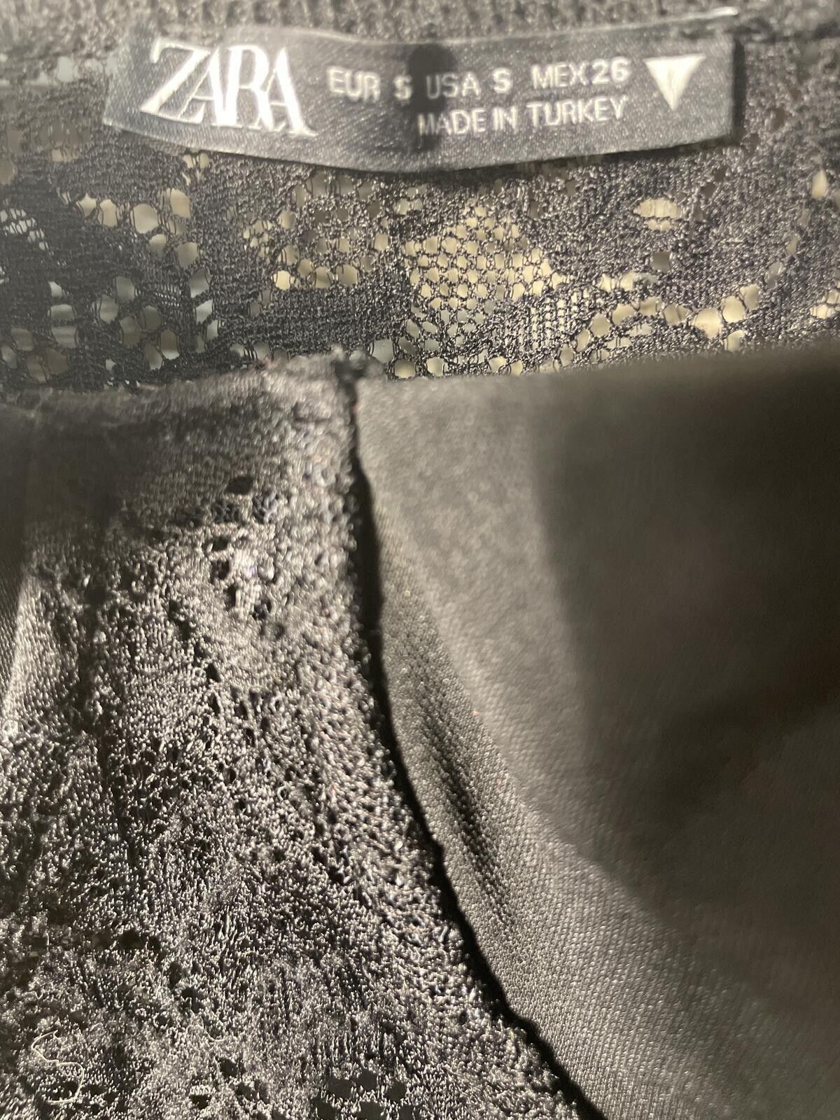 Zara ZARA Lace Detail Mini Dress Womens Small Black Cosette EUC Size S / US 4 / IT 40 - 3 Thumbnail
