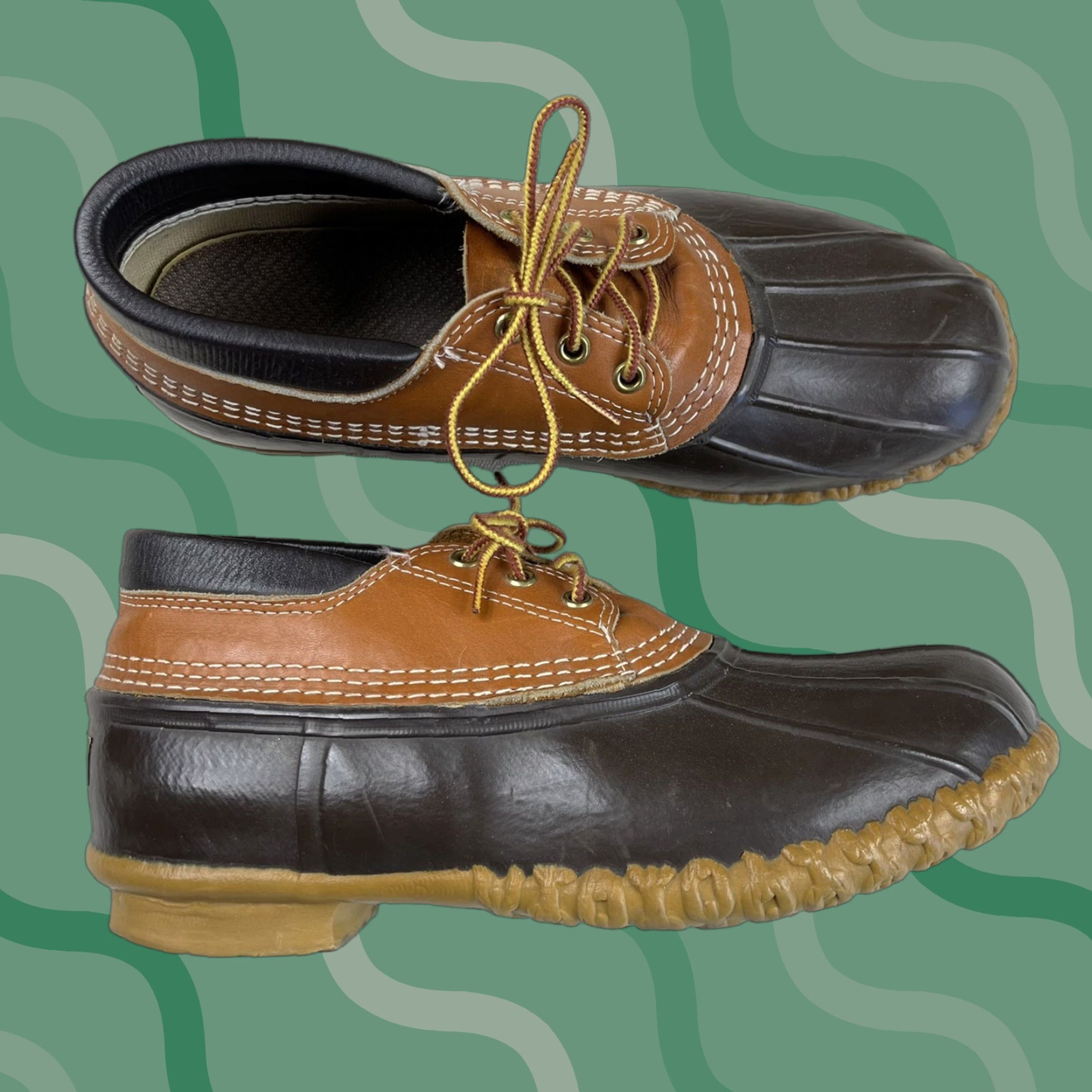 VINTAGE L.L. Bean Women's Duck Boots Low Top Waterproof Brown Ankle Rain Boot Sz 10 USA 90s