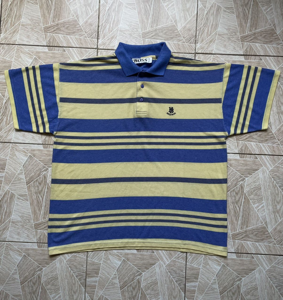 Hugo Boss Retro Vintage Luxury Rare Hugo Boss Logo Italy Striped Polo Size US L / EU 52-54 / 3 - 1 Thumbnail