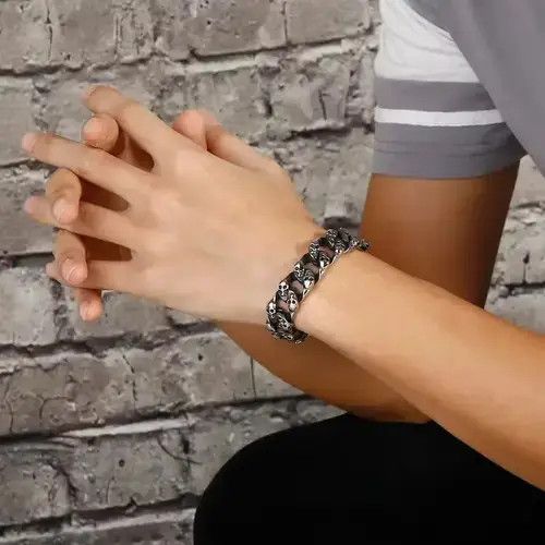 Jewelry Skull Bone Cuban Chain Bracelet Size ONE SIZE - 3 Thumbnail