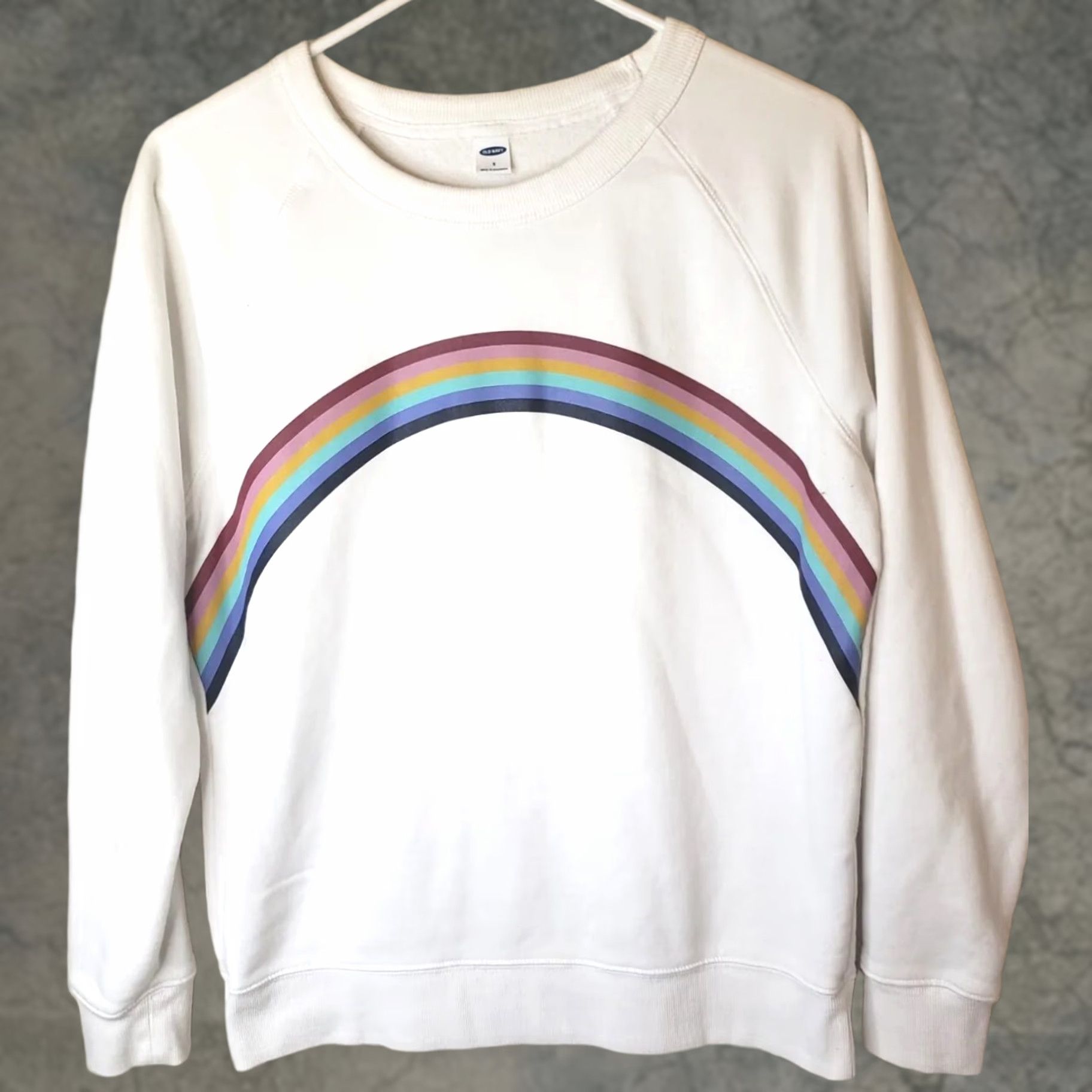 Old Navy Old Navy Sweatshirt Rainbow White Crew Neck Long Sleeve Pullover Womens S Size S / US 4 / IT 40 - 1 Thumbnail
