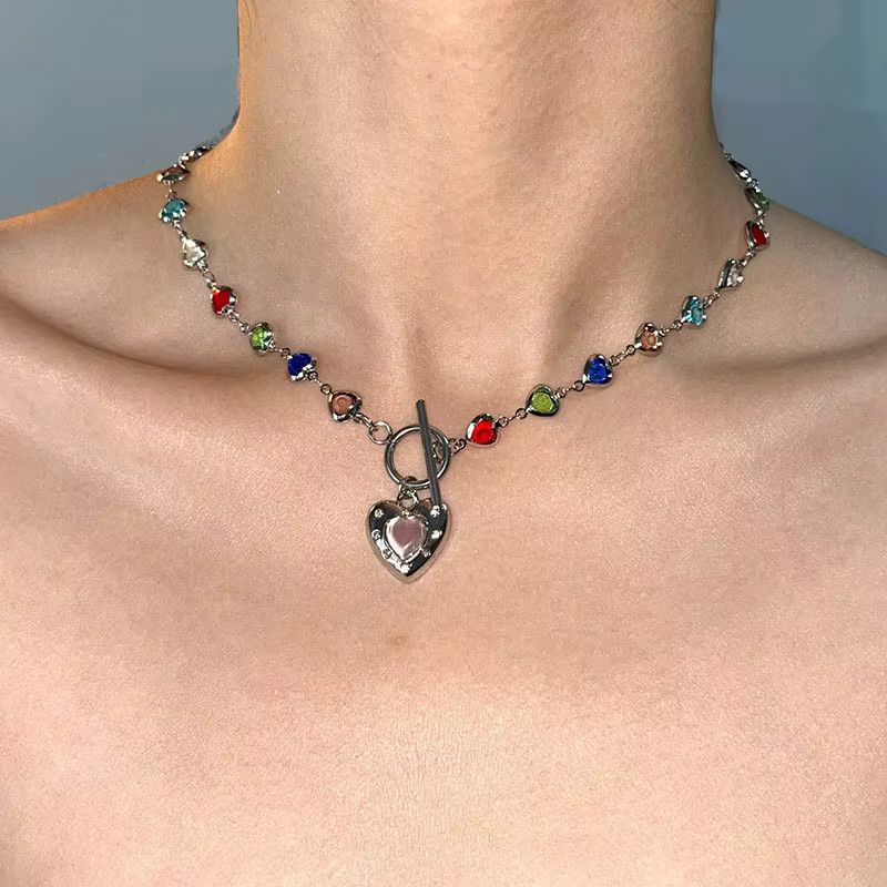 Jewelry Y2K Color Heart Zircon Pendant Necklace Size ONE SIZE - 3 Thumbnail