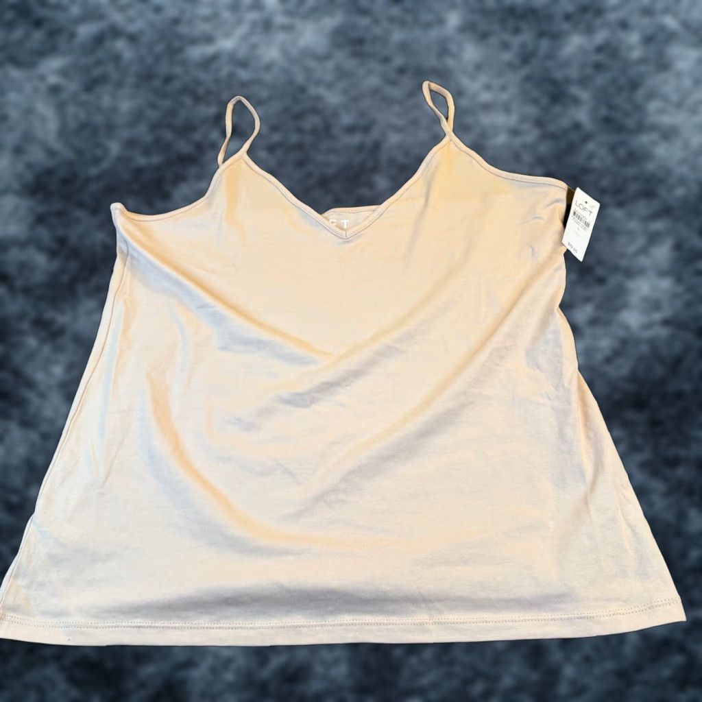 Loft LOFT Beige V-Neck Spaghetti Strap Tank Top Womens Large NWT Camisole Knit Cotton Blend Spandex Logo Lightweight Adjustable Strap Sleeveless Size L / US 10 / IT 46 - 1 Thumbnail