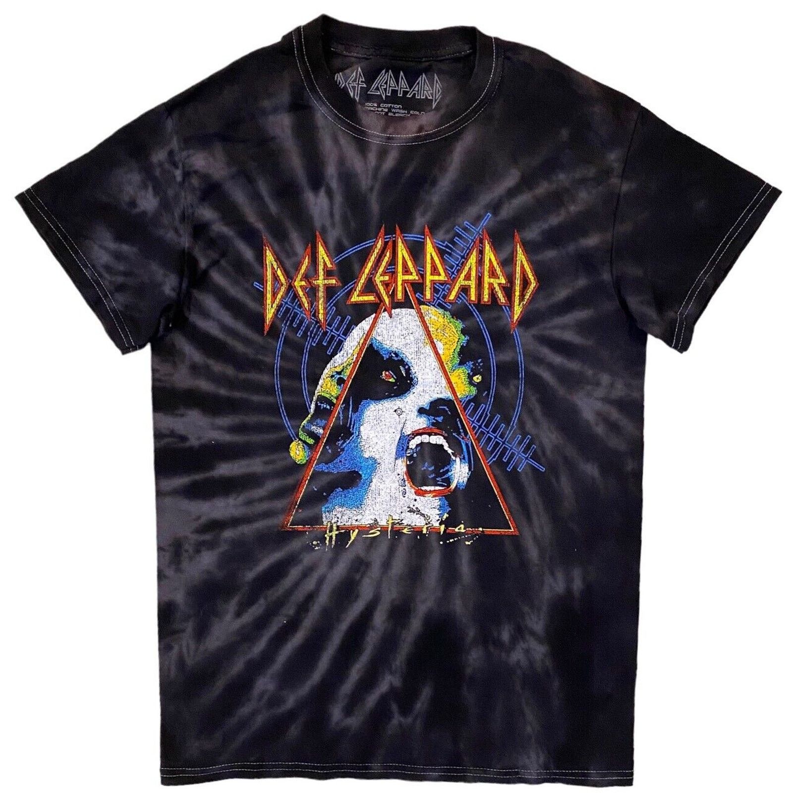 Def Leppard Men's Hysteria Black Tie Dye Wash Tee T-Shirt