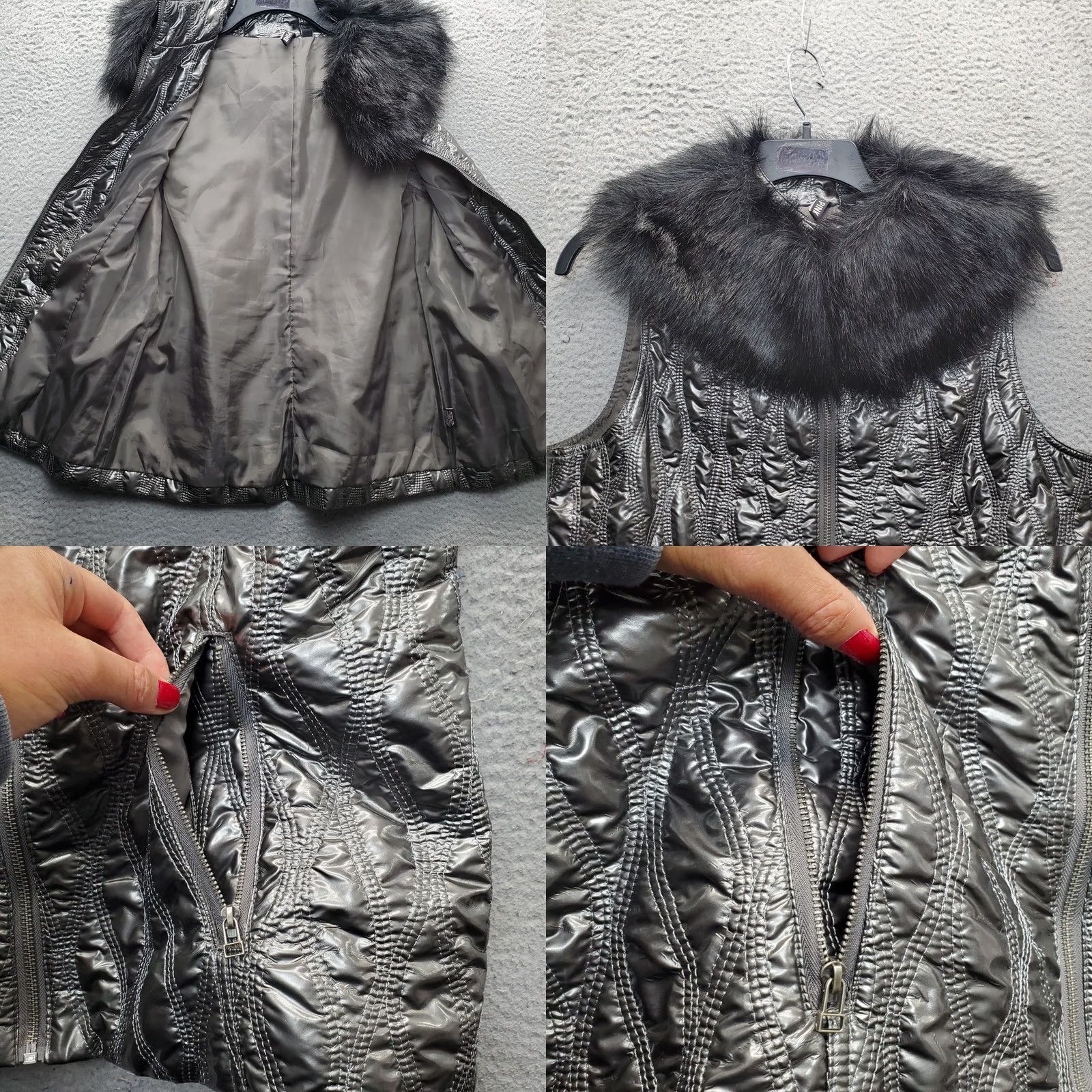 Pinko G.G. Pink Quilted Puffer Vest Women L Multicolor Full Zip Faux Fur Collar, Regular Fit, Sleeveless, Casual Outerwear, Puffer Vest, NEW? Size L / US 10 / IT 46 - 8 Thumbnail