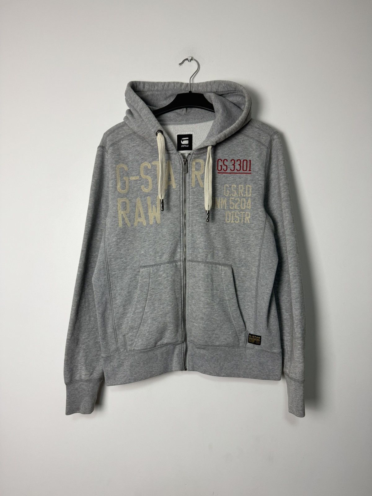 G-Star RAW Archive Zip Hoodie Grey Logo Print Y2K Streetwear