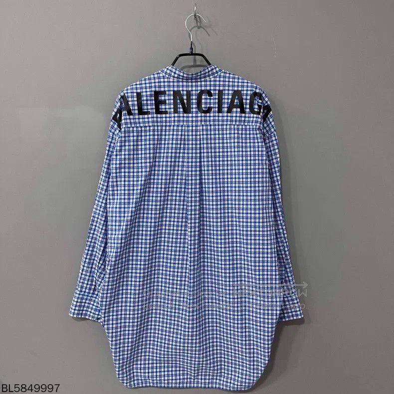 Balenciaga Balenciaga Blue and white checkered shirt with logo on bac Size XS / US 0-2 / IT 36-38 - 2 Thumbnail
