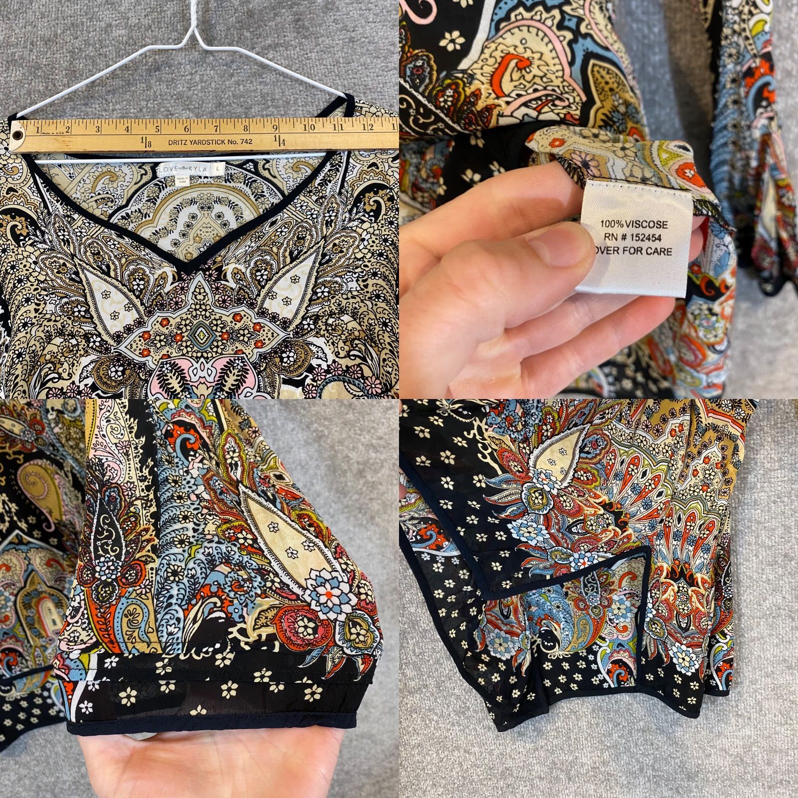 Anthropologie ANTHROPOLOGIE Love Kyla Tunic Blouse Womens Large Multicolor Paisley V-Neck Boho Size L / US 10 / IT 46 - 8 Thumbnail