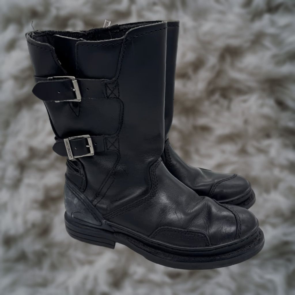 Vintage Harley-Davidson Boots Mens 8.5 Biker Leather Soft Toe Zip Calf Leather Black USA 80s Motorcycle Mens Boots