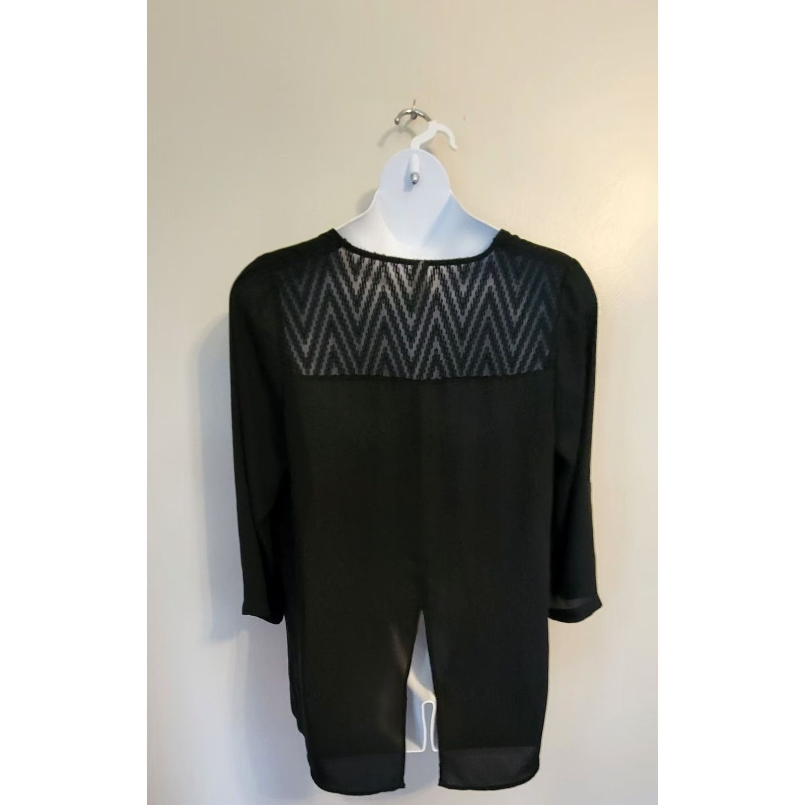 Vintage Pure Energy Black Tunic Blouse 1X V-Neck 3/4 Sleeve Sheer Back Split Casual Womens-Style Size XL / US 12-14 / IT 48-50 - 3 Thumbnail