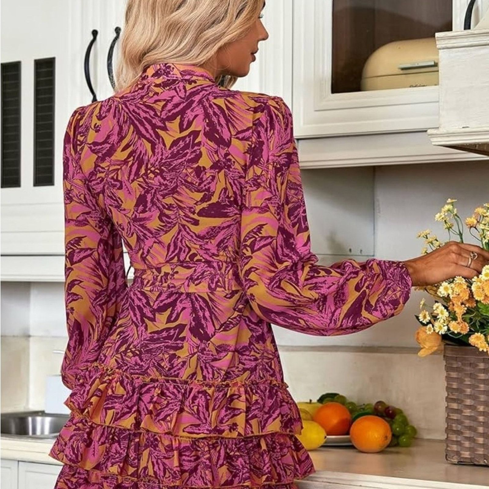 Other New Y2K Floral Ruffled long Sleeve Pink and Yellow Dress S Size S / US 4 / IT 40 - 3 Thumbnail