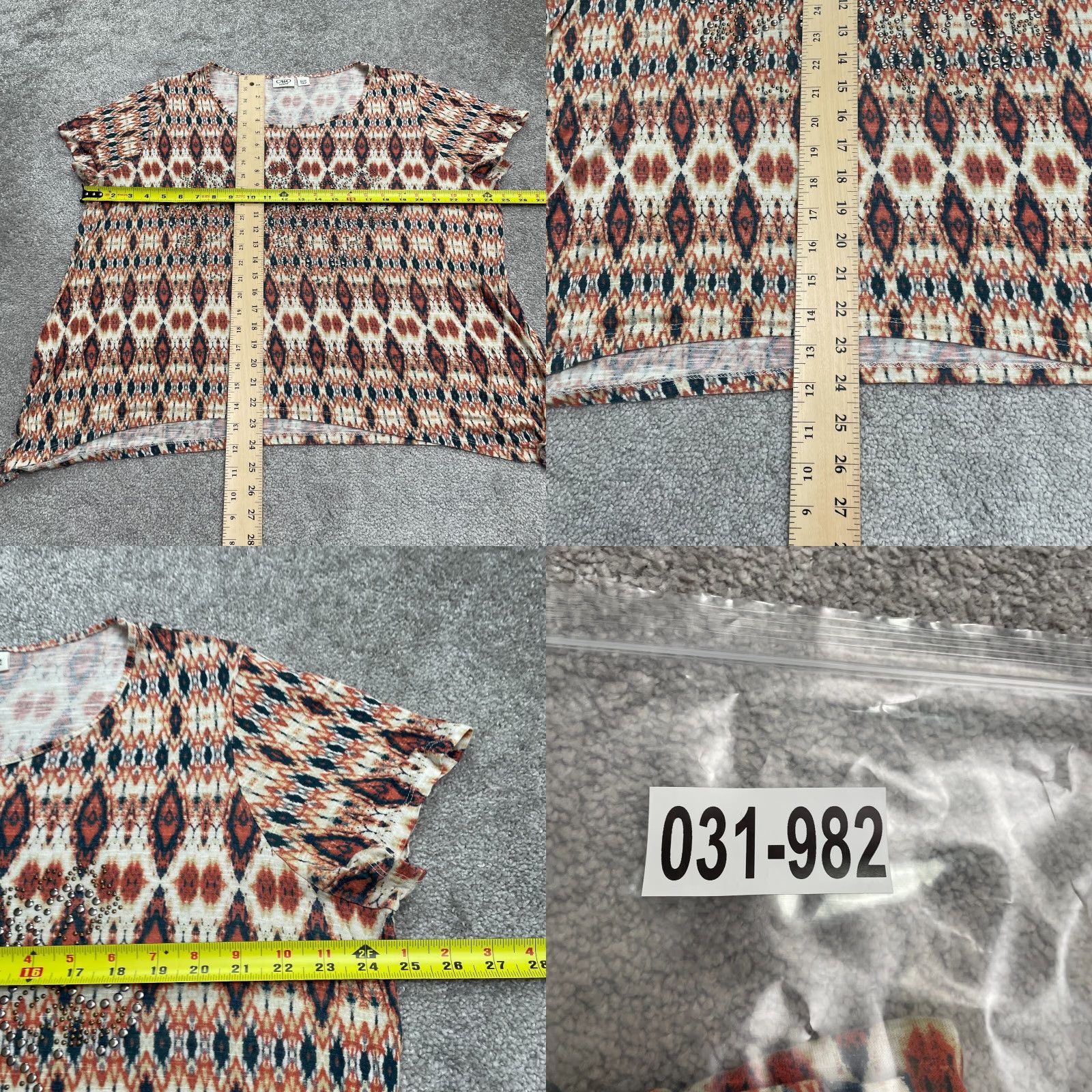 Vintage Cato Blouse Womens 22/24 Brown Geometric Short Sleeve Rayon Casual Aztec Bohemian Designer Knit Size 4XL / US 24-26 - 8 Thumbnail