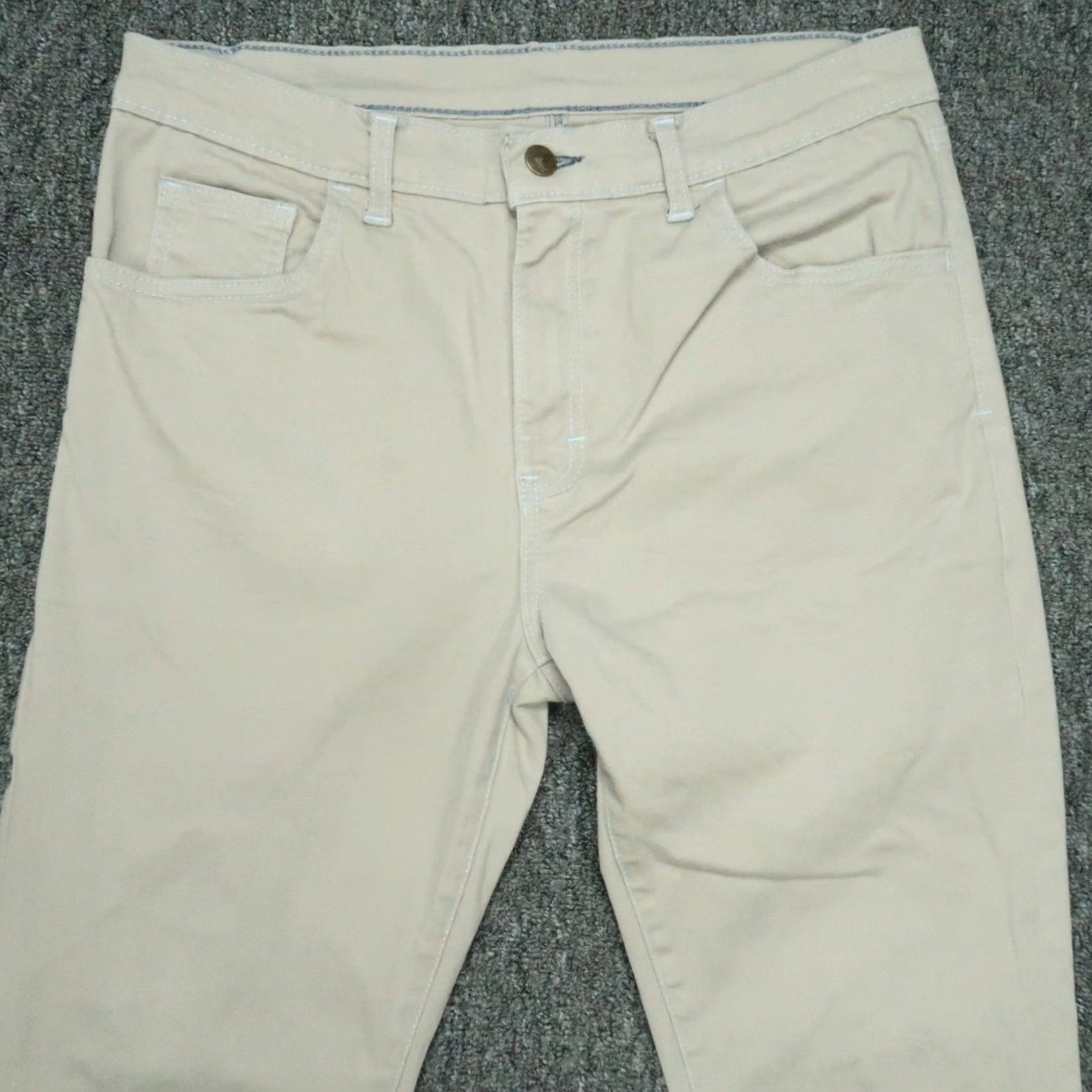 Delta Blue Delta Pants Men 32x29 Khaki Stone 5 Pocket Stretch Chino Cotton Flat Front Regular Inseam 29 Mens Size US 32 / EU 48 - 2 Thumbnail