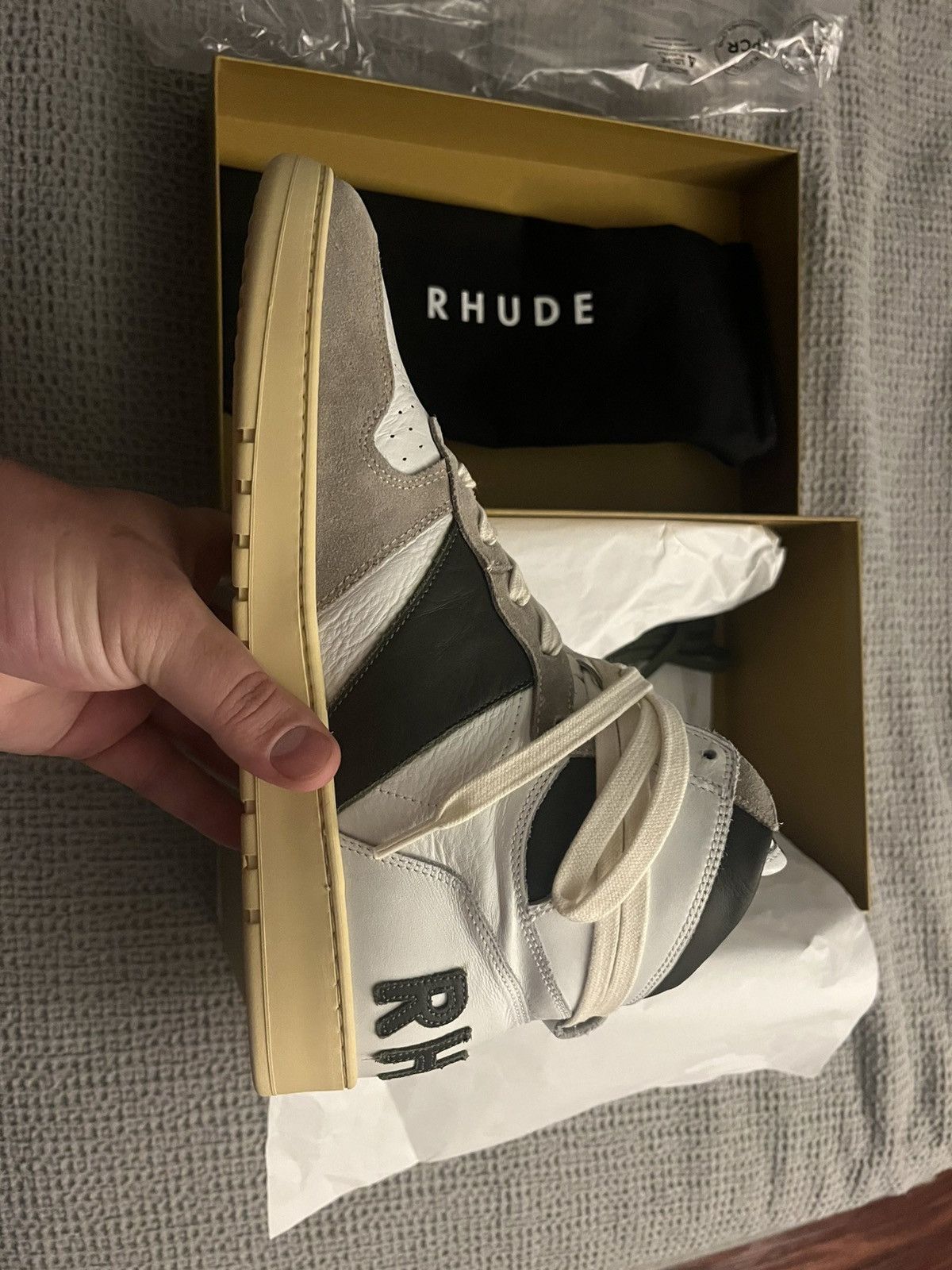 Rhude Rhecess Hi-Top Sneakers in Olive/Cream/White (Sz 10) Size US 10 / EU 43 - 2 Thumbnail