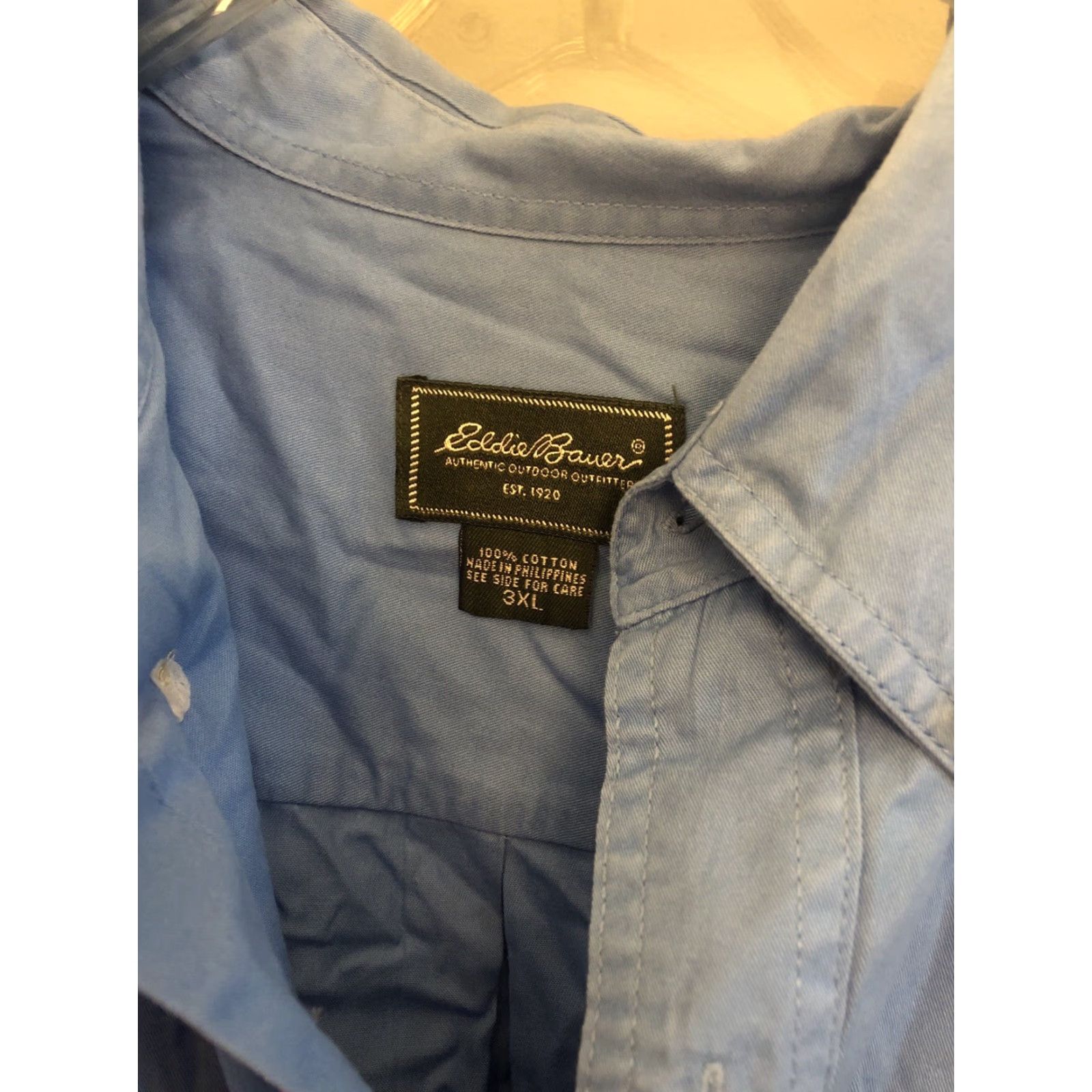 Eddie Bauer EDDIE BAUER MENS Button-Up SHIRT 3XL BLUE MINI CHECKED Long Sleeve Pocket Button-Down Shirt Mens Regular Size 48R - 3 Thumbnail
