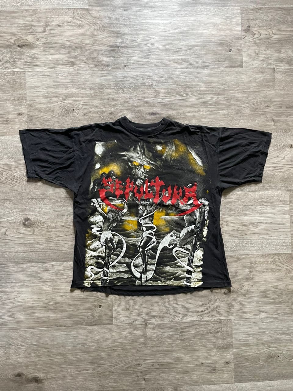 Vintage Vintage 90s Sepultura Morbid Visions Aop tee Size US XL / EU 56 / 4 - 1 Thumbnail