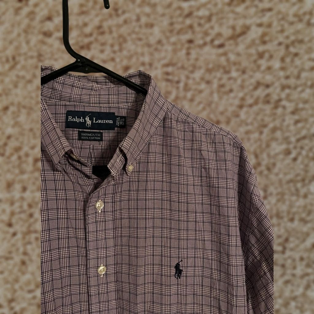 Polo Ralph Lauren Polo Ralph Lauren Button-Up Dress Shirt Men's 16.5 34/35 Blue Check Knit Cotton Long Sleeve Button-Down Casual Shirt Mens Size 46R - 1 Thumbnail