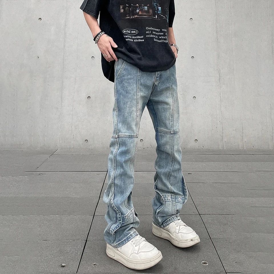 image of Jean Street Slim Spliced Stacked Acid Denim Pants in Acid Blue, Men's (Size 33)