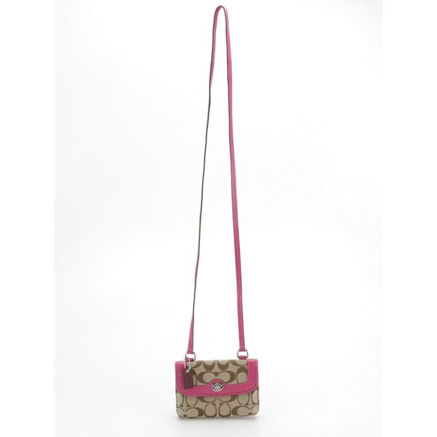 Coach Coach Signature Canvas Penny Crossbody Wallet – Khaki & Pink Size ONE SIZE - 1 Thumbnail