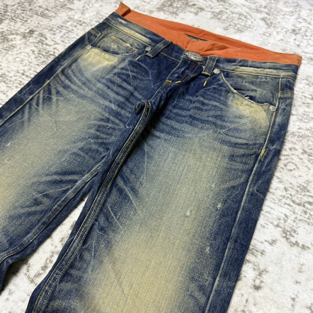 Japanese Brand 2000s Red Pepper Japan Embroidery Skull Flare Wide Leg Jeans Size 29" - 10 Thumbnail