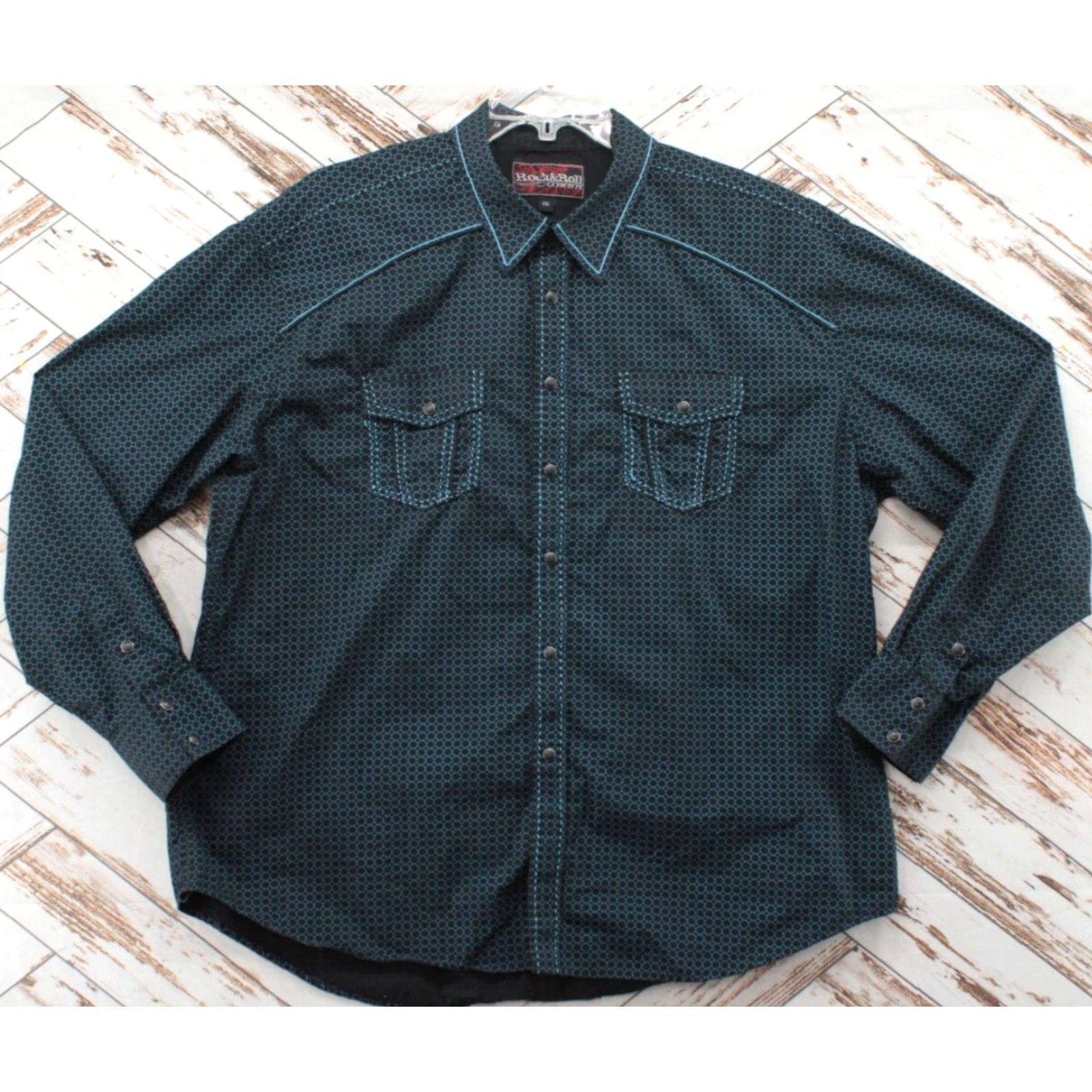 Vintage Rock & Roll Cowboy Shirt Mens XXL Black Geometric Ranch Long Sleeve Pearl Snap Shirt Size US XXL / EU 58 / 5 - 2 Thumbnail