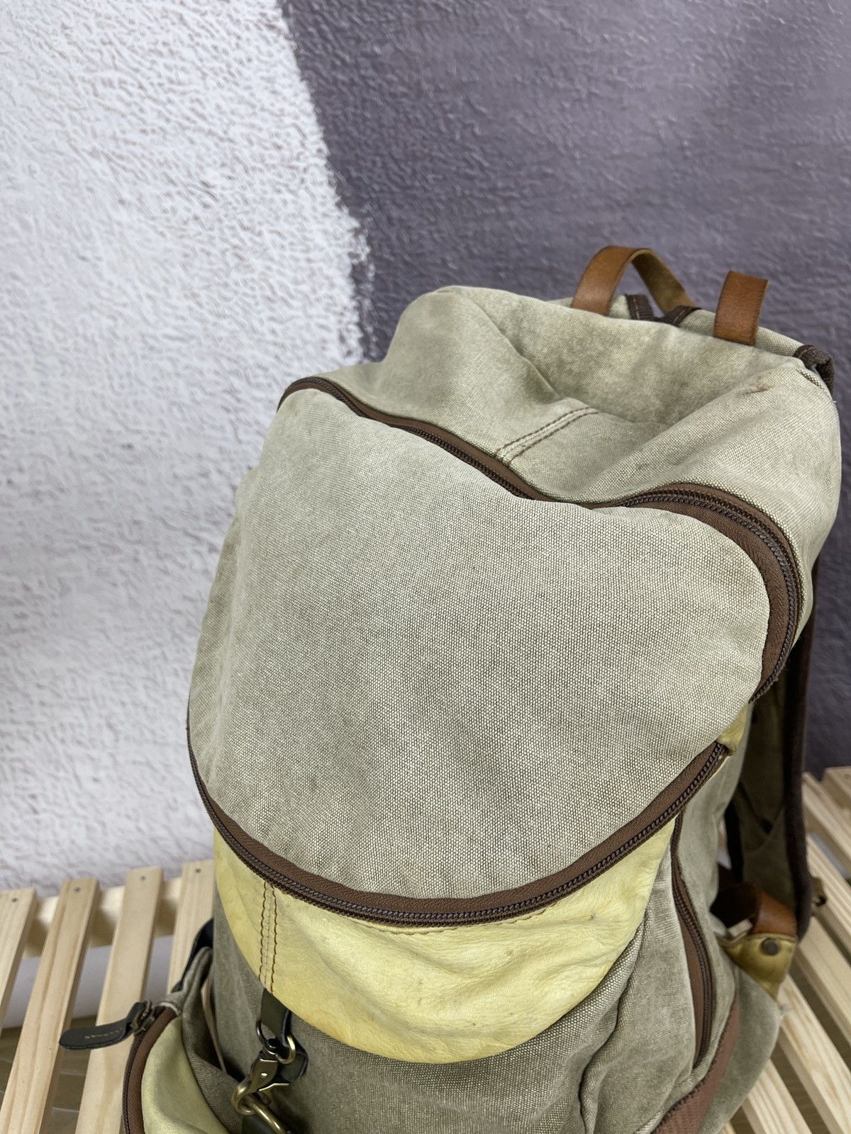Vintage Vintage Avant Garde lyiami cotton leather backpack military Size ONE SIZE - 7 Thumbnail