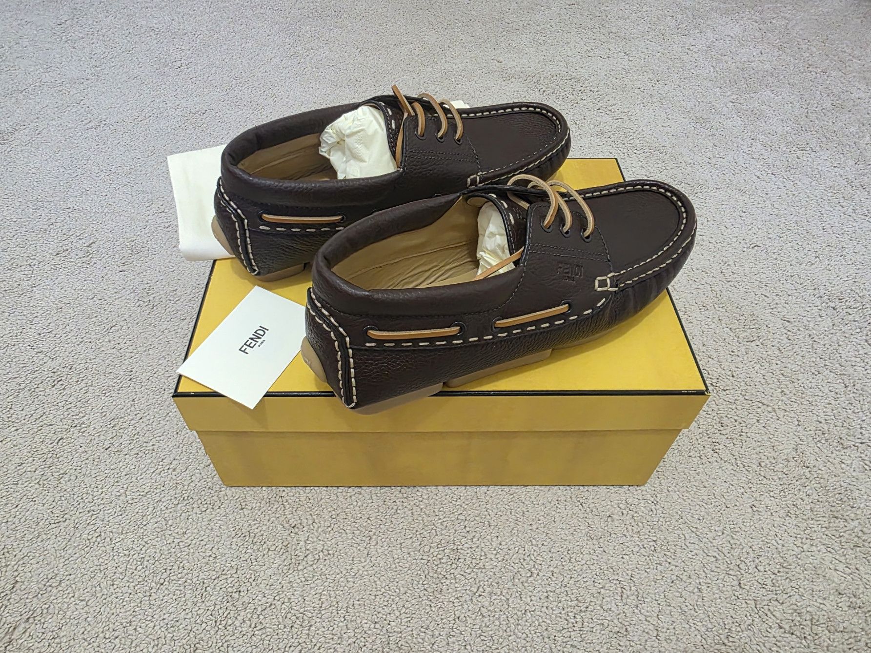 Fendi Fendi Deck Brown Leather Logo Boat Shoes Loafers Size US 9 / EU 42 - 1 Thumbnail