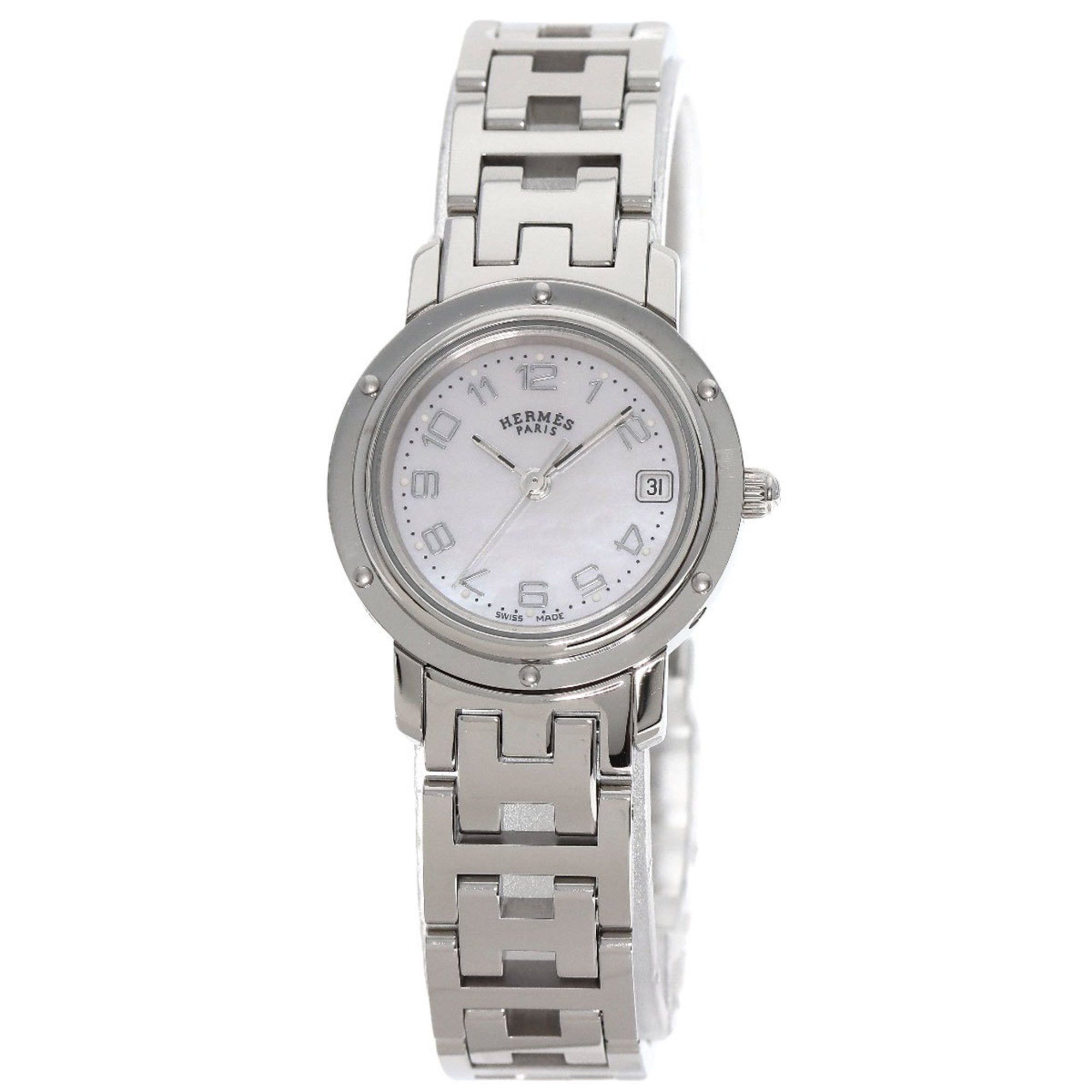 Image of Hermes Cl4.210 Clipper Nacle Watch Stainless Steel Ss Ladies Hermes in White Shell, Women's