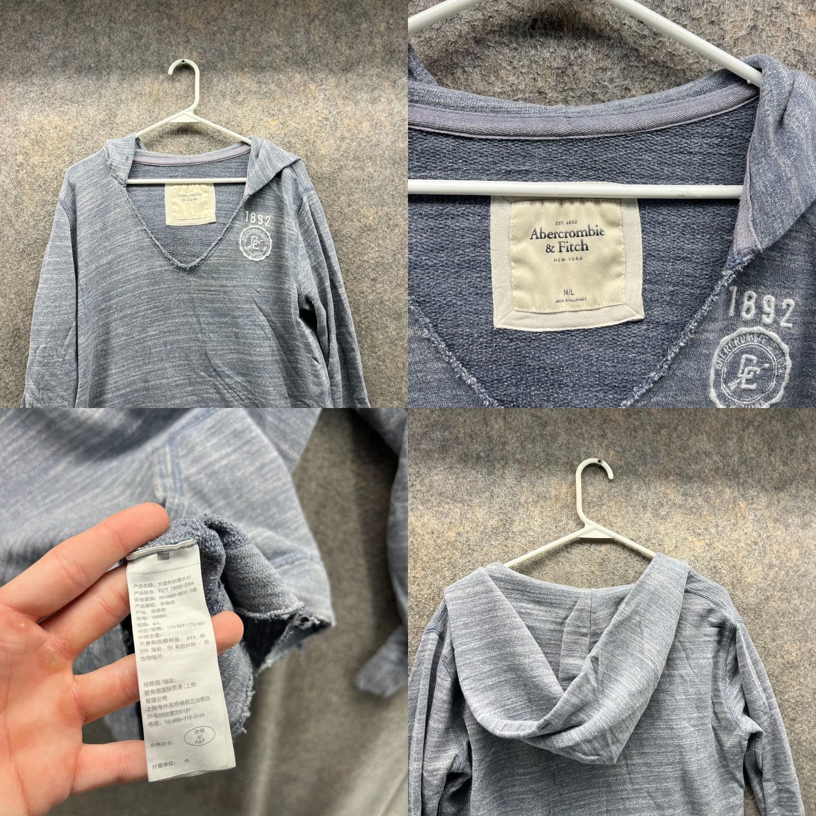 Abercrombie & Fitch Abercrombie & Fitch Sweater Women Medium Embroidered Blue Hoodie Pullover Fleece Size M / US 6-8 / IT 42-44 - 8 Thumbnail