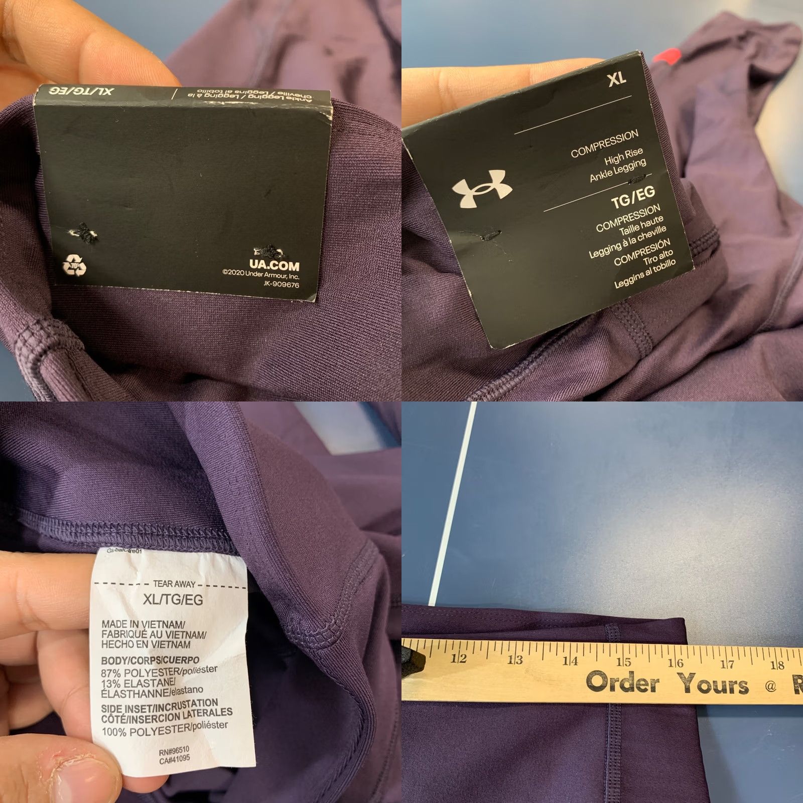 Under Armour Under Armour Compression Leggings Womens XL Purple High Rise 32x23 Workout Activewear Shaping, Leggings, Athleti c Size 40" / US 18 - 10 Thumbnail