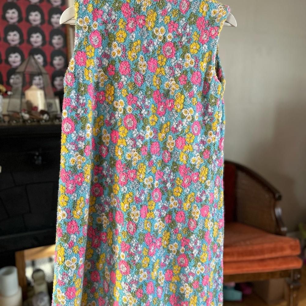 Designer Vintage terry cloth floral 1970s women's smock dress Size L / US 10 / IT 46 - 7 Thumbnail