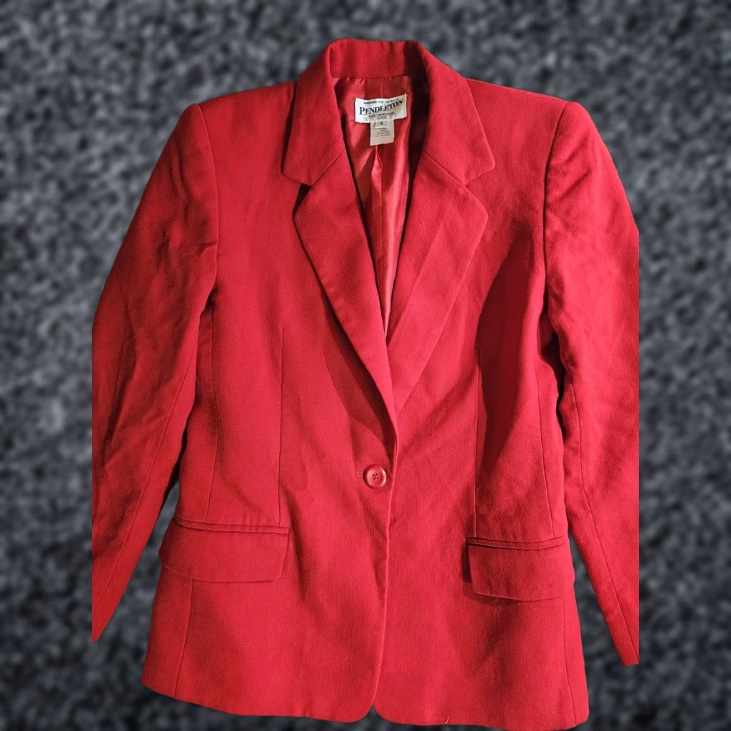 Pendleton VINTAGE Pendleton Blazer Women's Petite Size 4 Red 100% Wool Single-Breasted 90s USA Size S / US 4 / IT 40 - 1 Thumbnail