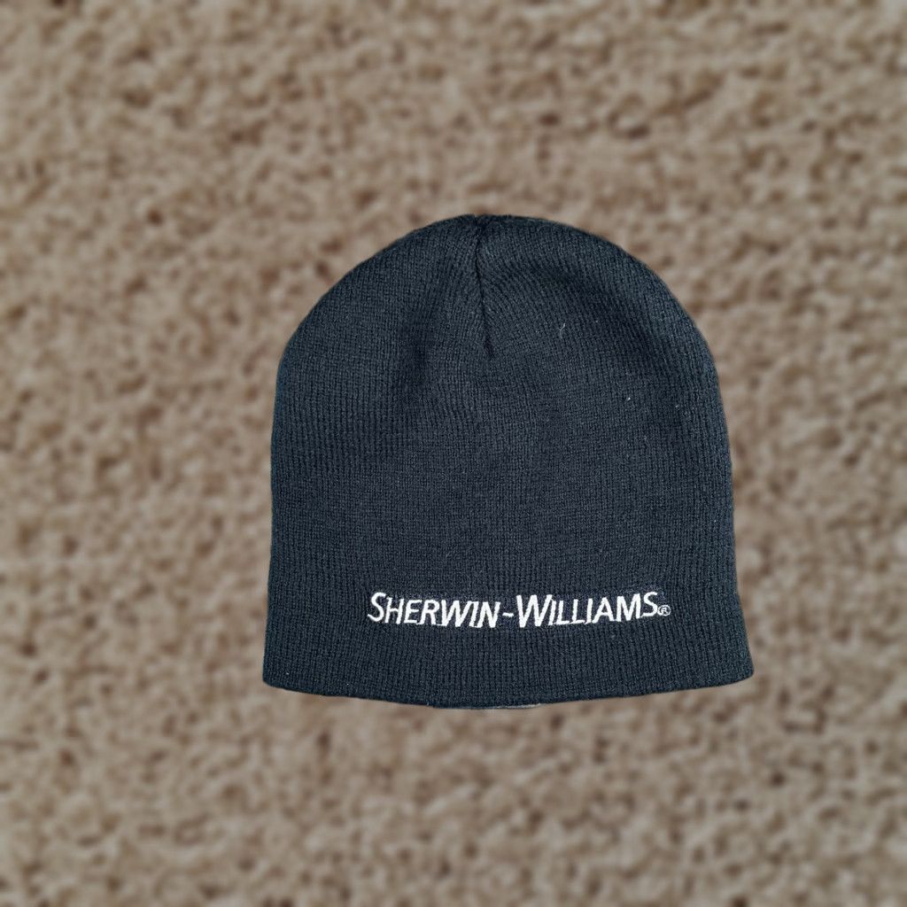 Vintage Sherwin Williams Beanie Toque Adult One Size Blue Knit 100% Acrylic Embroidered Knit Hat Mens Beanie Size ONE SIZE - 1 Thumbnail