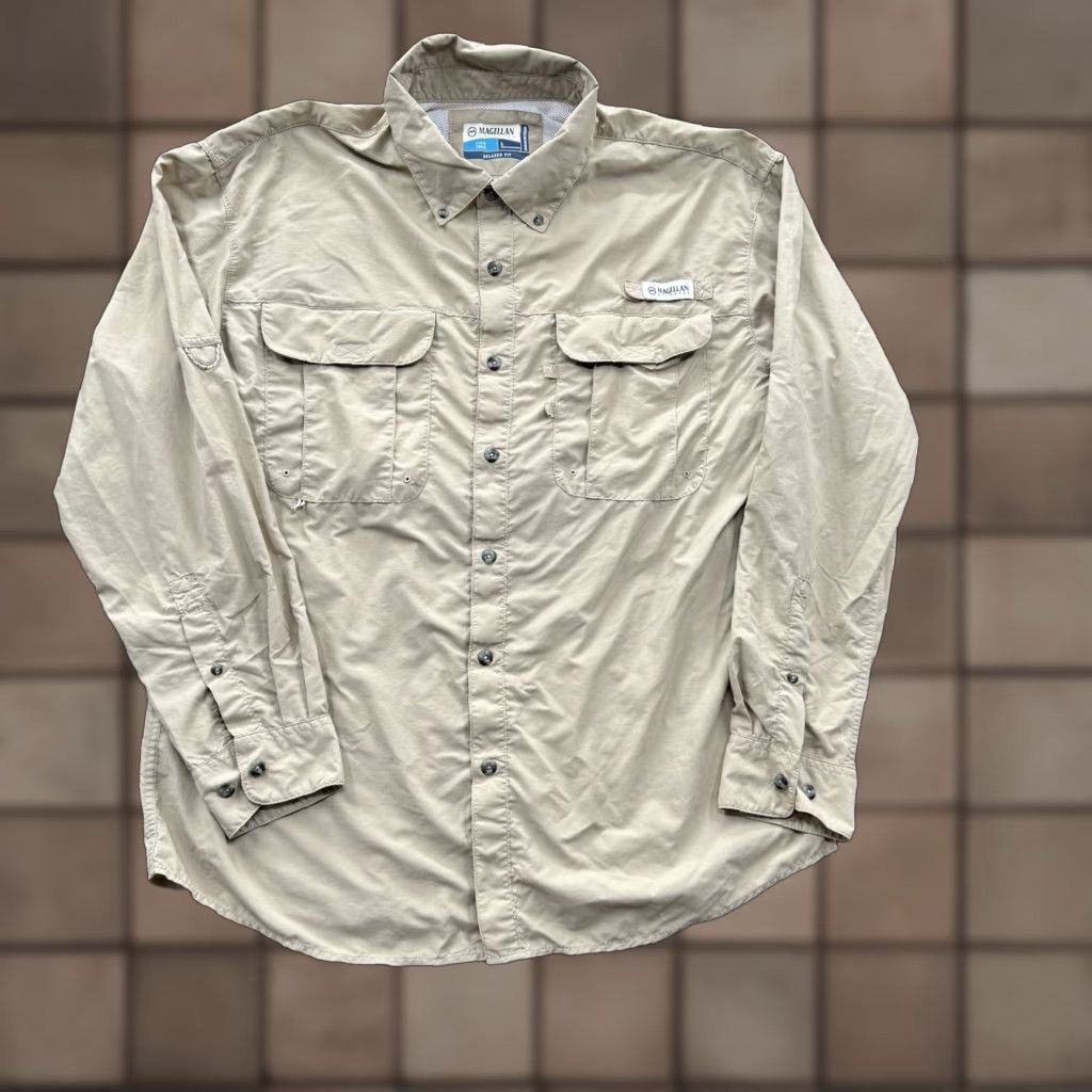 Vintage Magellan Shirt Men L Brown Nylon Relaxed Fit Vented Outdoor Pocketed Button-Up Size US L / EU 52-54 / 3 - 1 Thumbnail