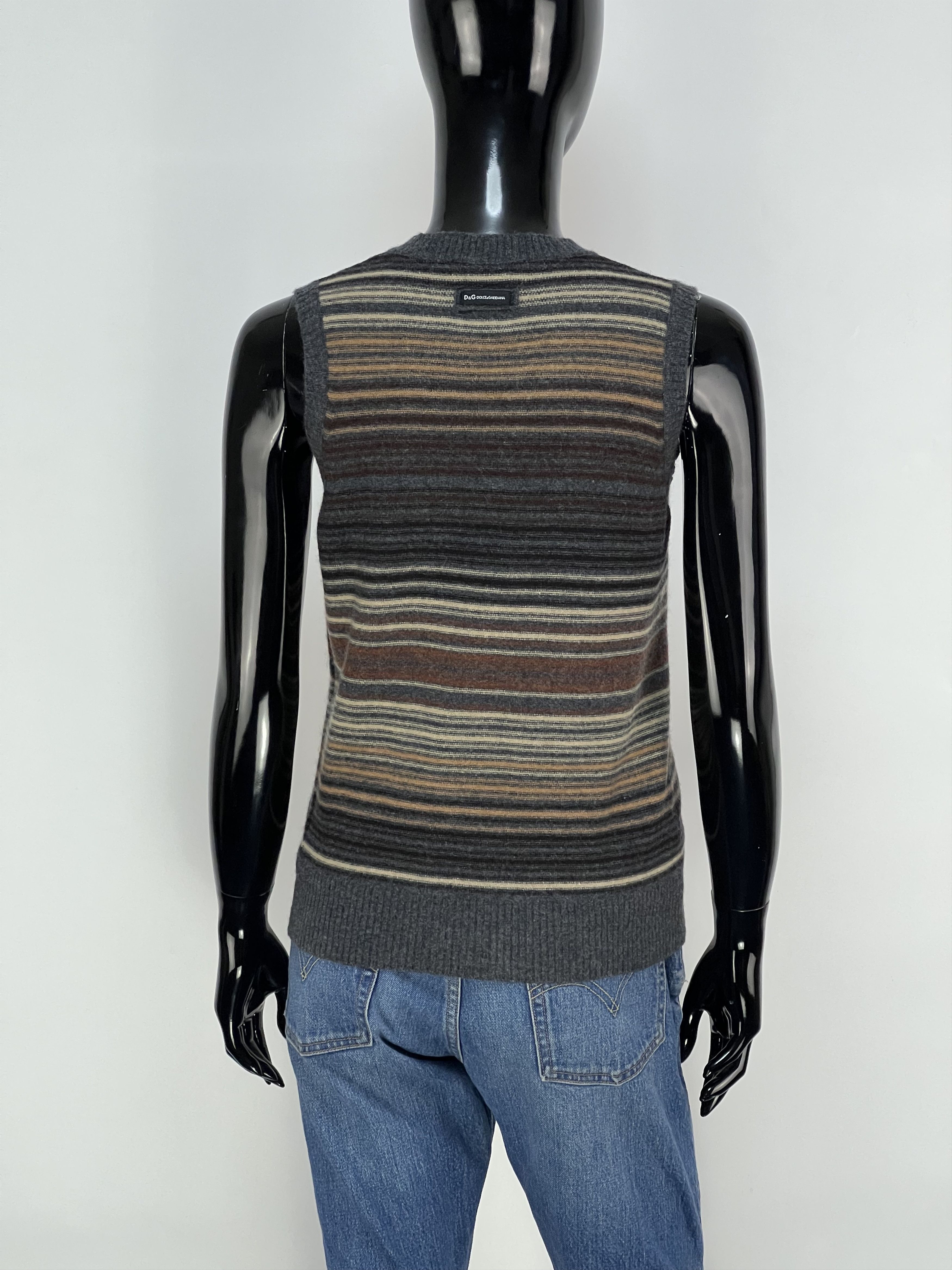 Dolce & Gabbana Dolce Gabbana Multicolor Striped Wool V-Neck Vest Size S / US 4 / IT 40 - 8 Thumbnail