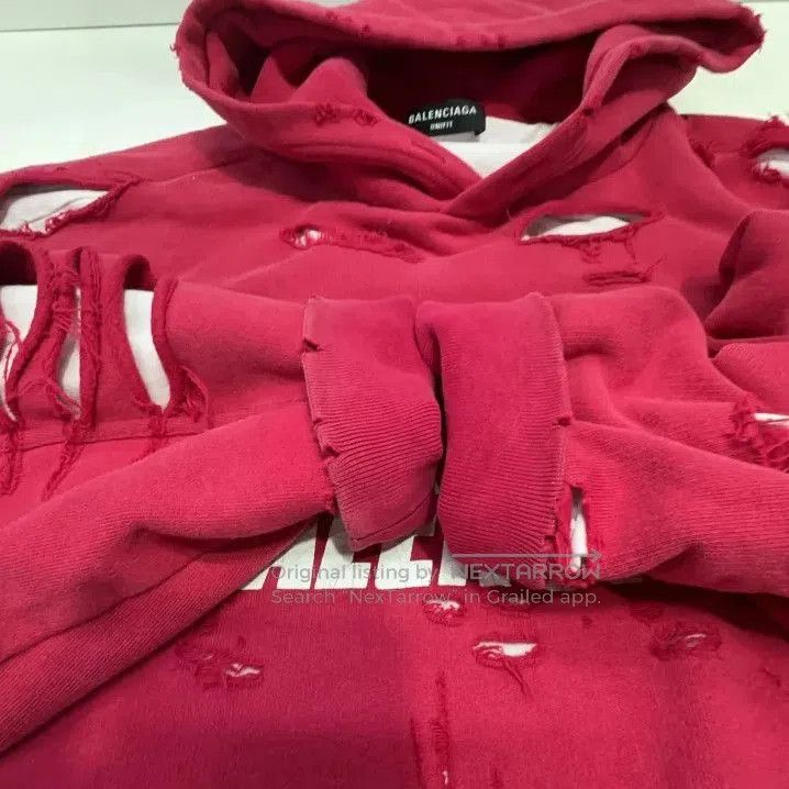 Balenciaga Balenciaga Distressed Logo Red Hoodie for Unisex. Size US XS / EU 42 / 0 - 7 Thumbnail