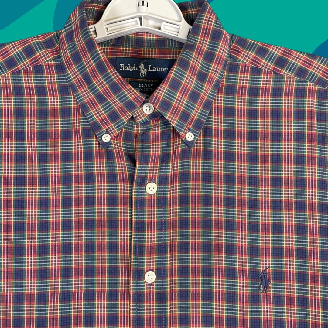 Ralph Lauren Ralph Lauren Shirt Mens Large Burgundy Blue Plaid Black Cotton Pony Small READ Size US L / EU 52-54 / 3 - 1 Thumbnail