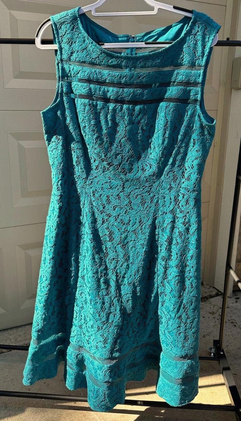 Adrianna Papell Teal Lace Sleeveless A-Line Dress Size 16