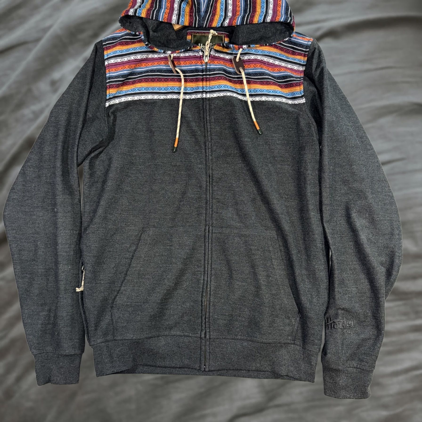 Vintage Howler Bros Hoodie Mens S Gray Full Zip Hooded Knit Sweatshirt Aztec Stripe Pattern Pockets Embroidered Logo Size US S / EU 44-46 / 1 - 1 Thumbnail