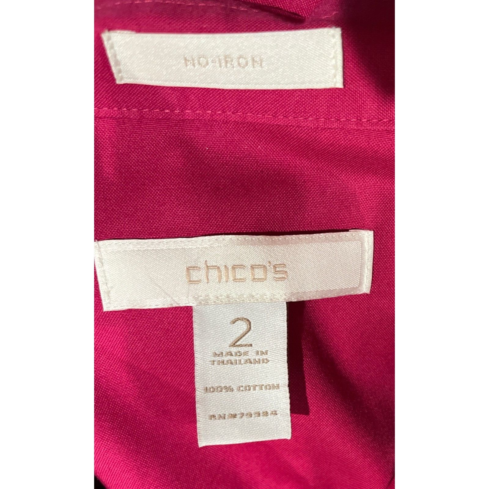 Chicos Chico's Non-Iron Shirt Sz 2 Magenta Button Front Longsleeve Size XS / US 0-2 / IT 36-38 - 6 Thumbnail