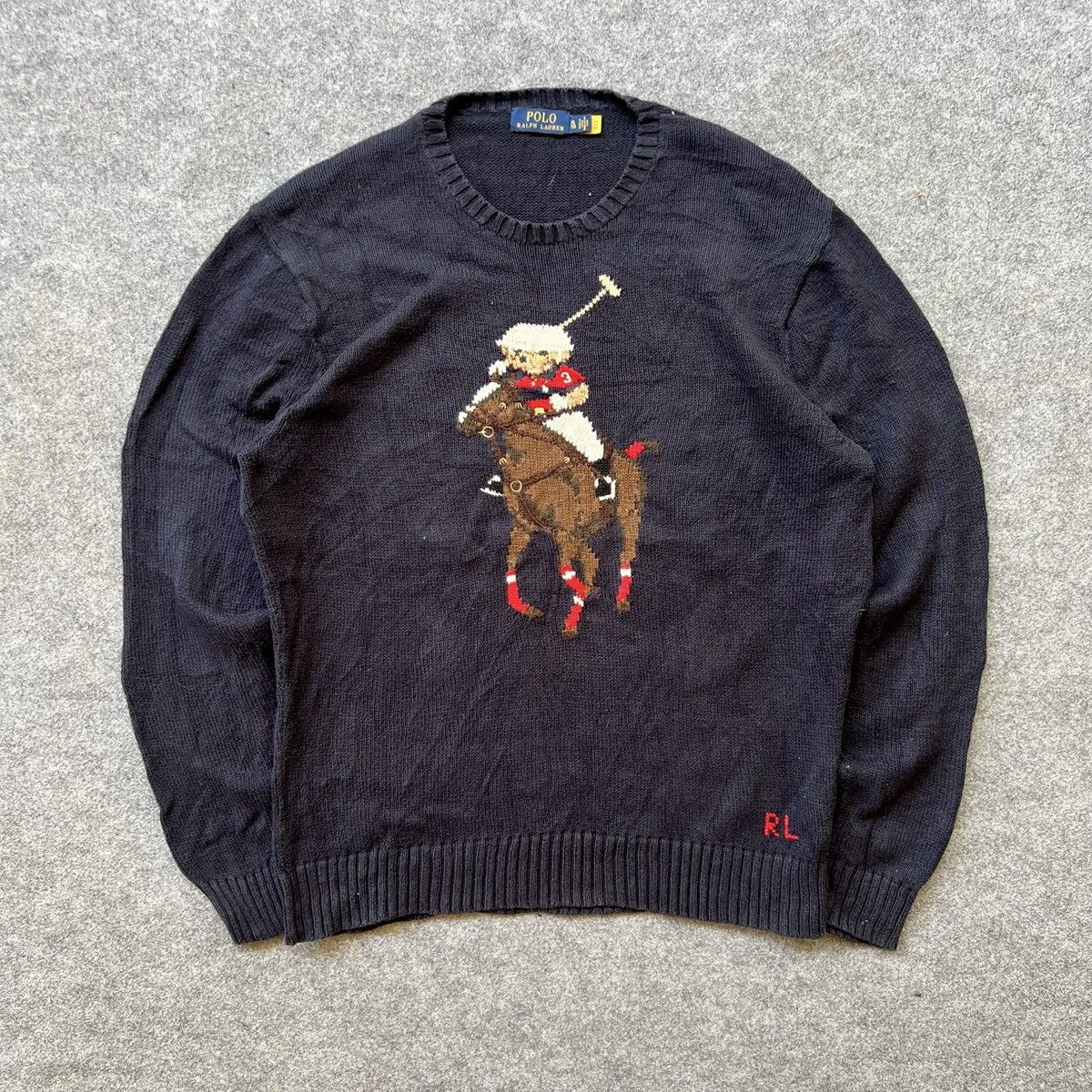 Designer × Polo Ralph Lauren × Vintage Vintage Polo Ralph Lauren Bear & Big Pony Knit Sweater Size US XL / EU 56 / 4 - 1 Thumbnail