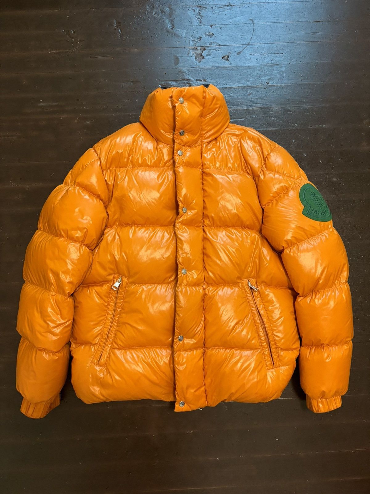 Orange moncler puffer jacket best sale