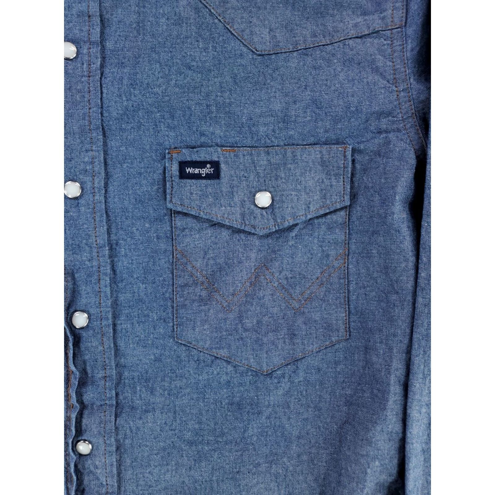 Wrangler Wrangler Denim Chambray Pearl Snap Shirt Western Blue Long Sleeve Mens M Size US M / EU 48-50 / 2 - 2 Thumbnail