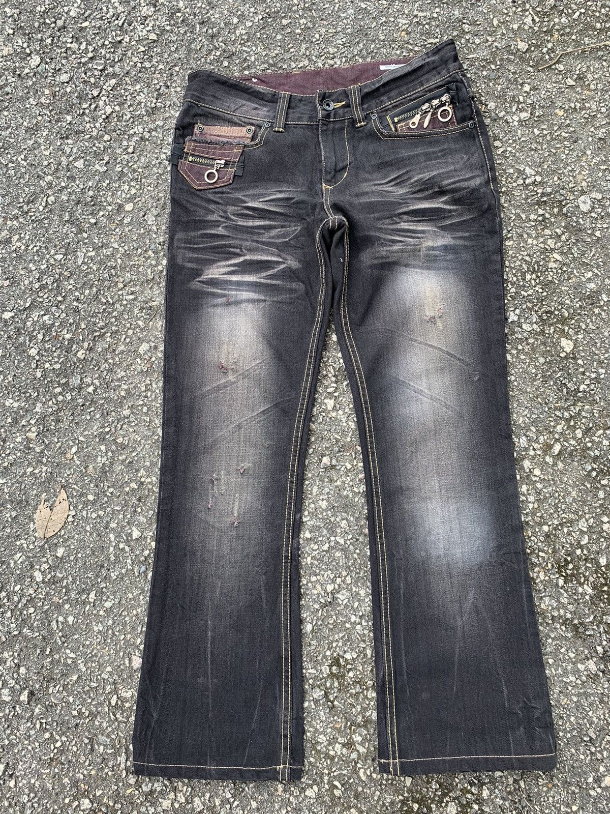 If Six Was Nine FLARE💥 SEMANTIC DESIGN PUNK STYLE MUDMAX DISTRESSED DENIM🎌☠️ Size US 31 - 3 Thumbnail