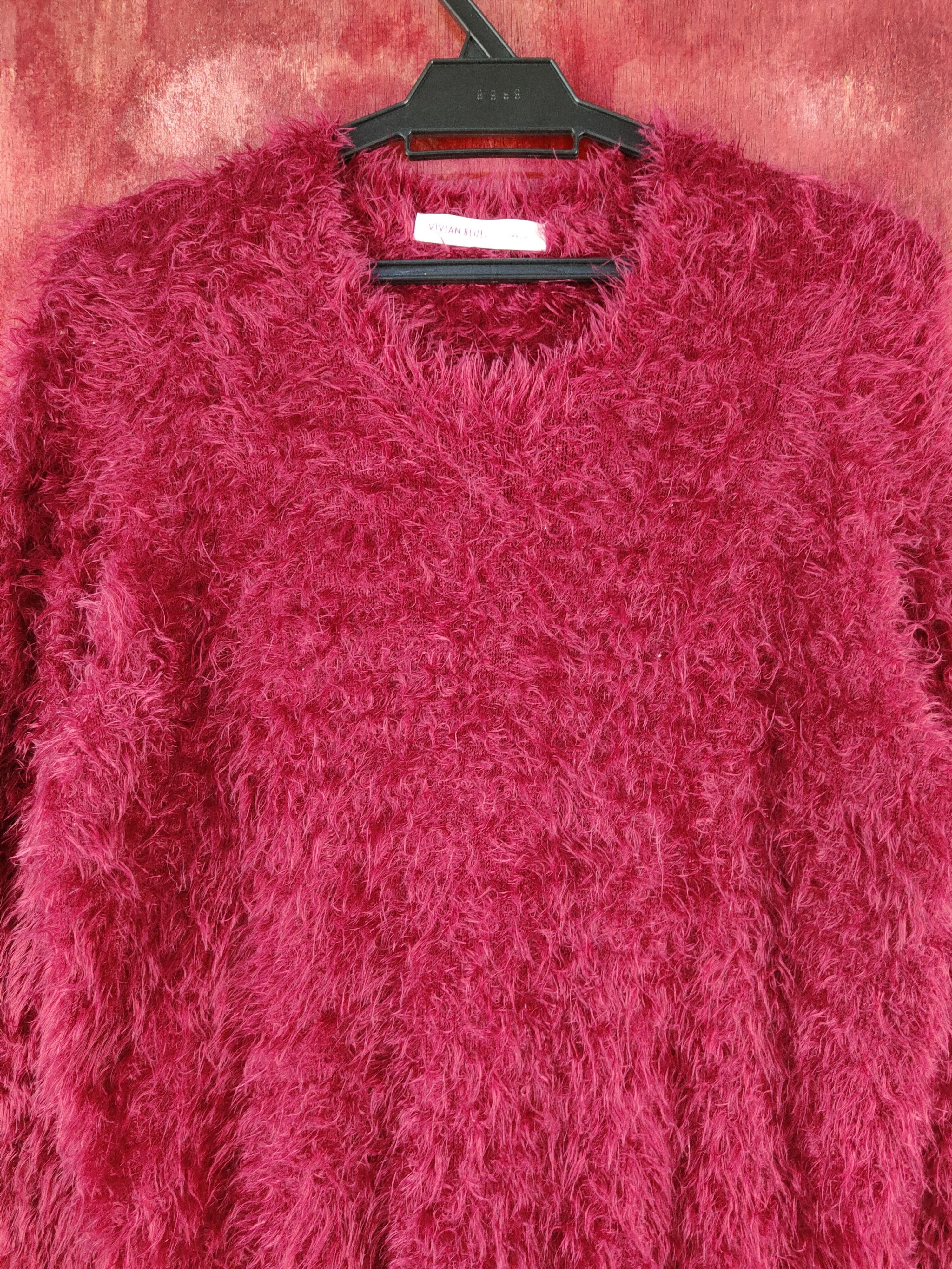 Aran Isles Knitwear Vivian Blue Maroon Shag Shaggy Fur Mohair Knitwear #S2086 Size US M / EU 48-50 / 2 - 2 Thumbnail