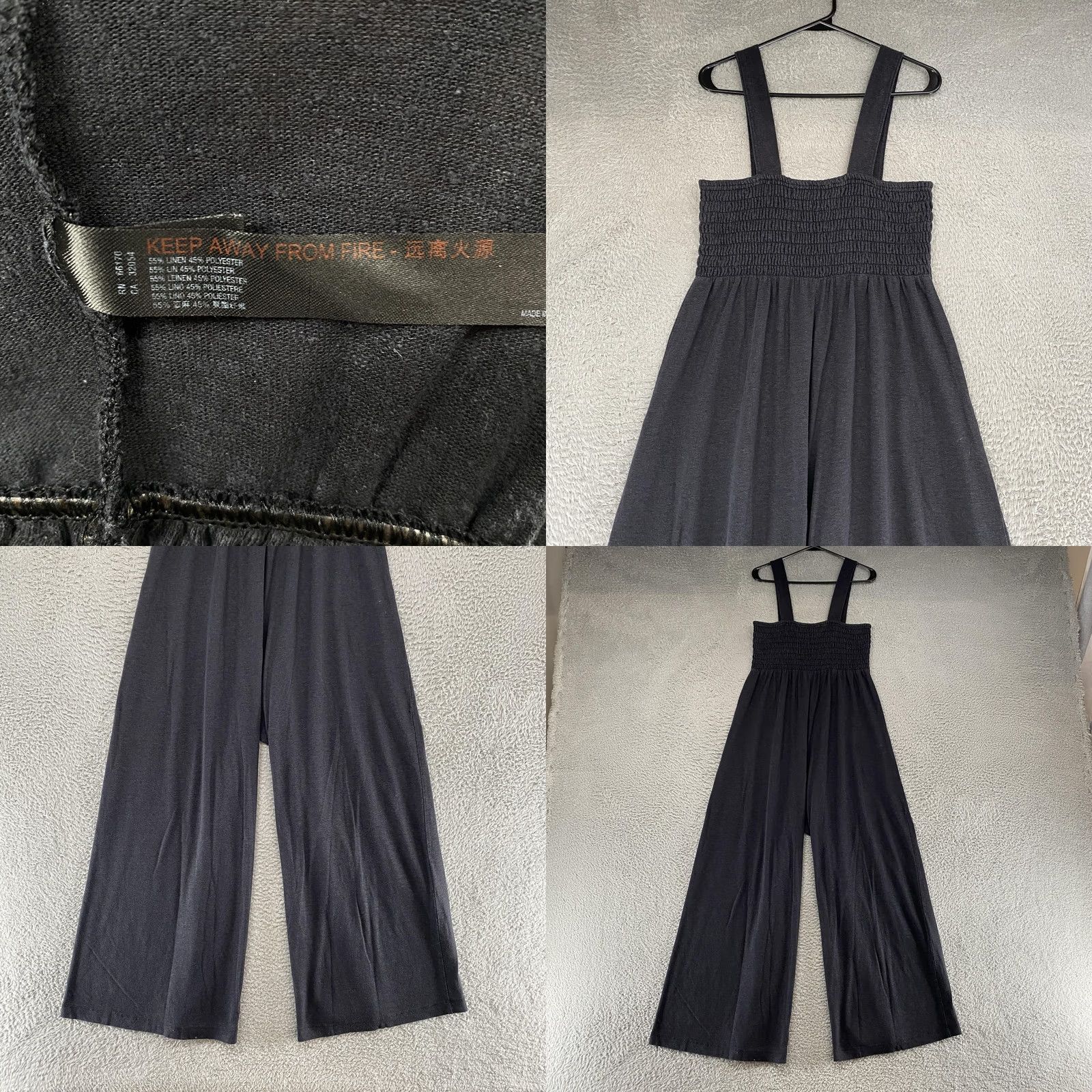 Free People FP Beach Homecoming Jumpsuit XL Smocked Bodice Linen Wide Leg Jersey Sleeveless Square Neck Beach Womens Size XL Size 40" / US 18 - 8 Thumbnail