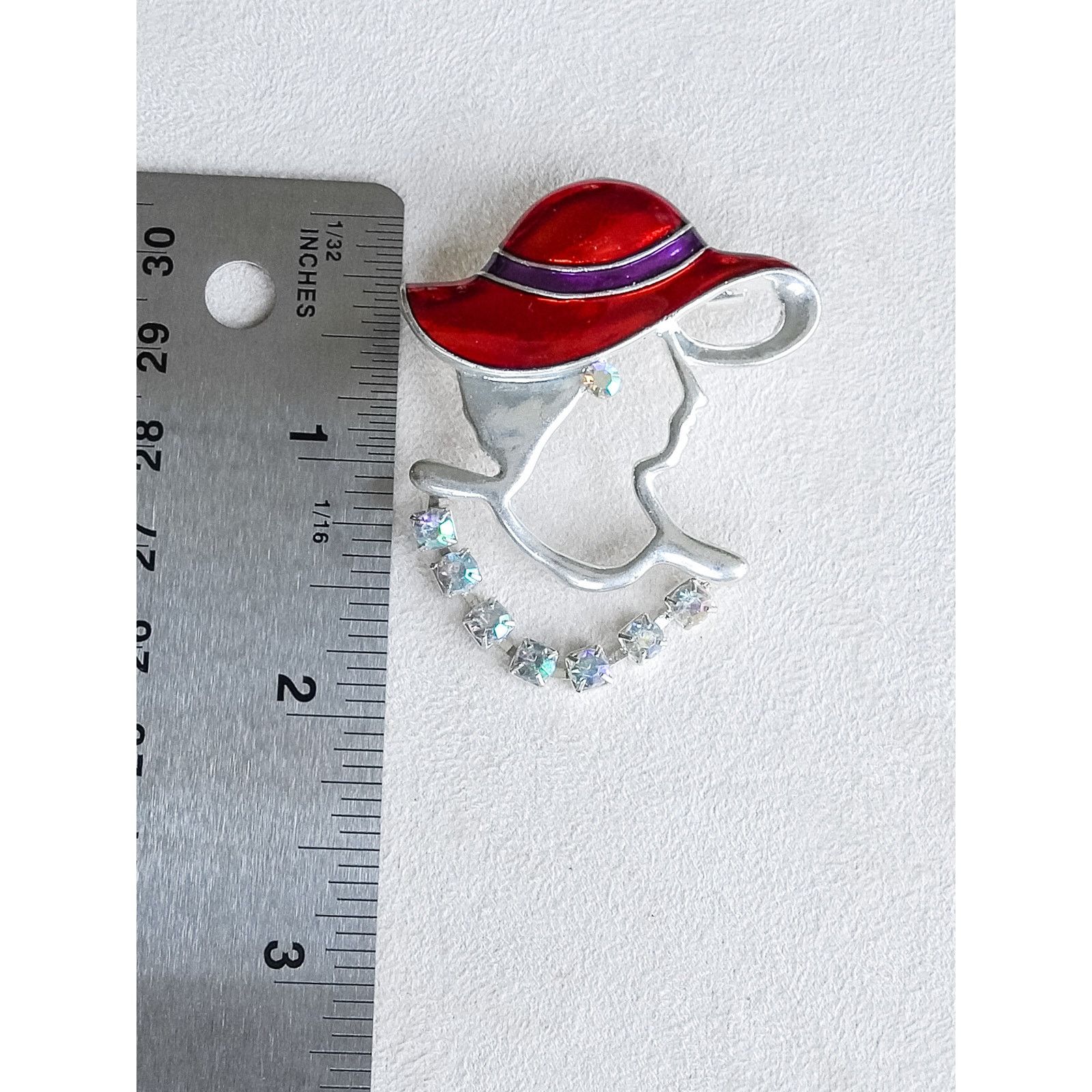 The Unbranded Brand Vintage Lady Red Hat Brooch Pin Red Enamel AB Crystals Size ONE SIZE - 6 Thumbnail