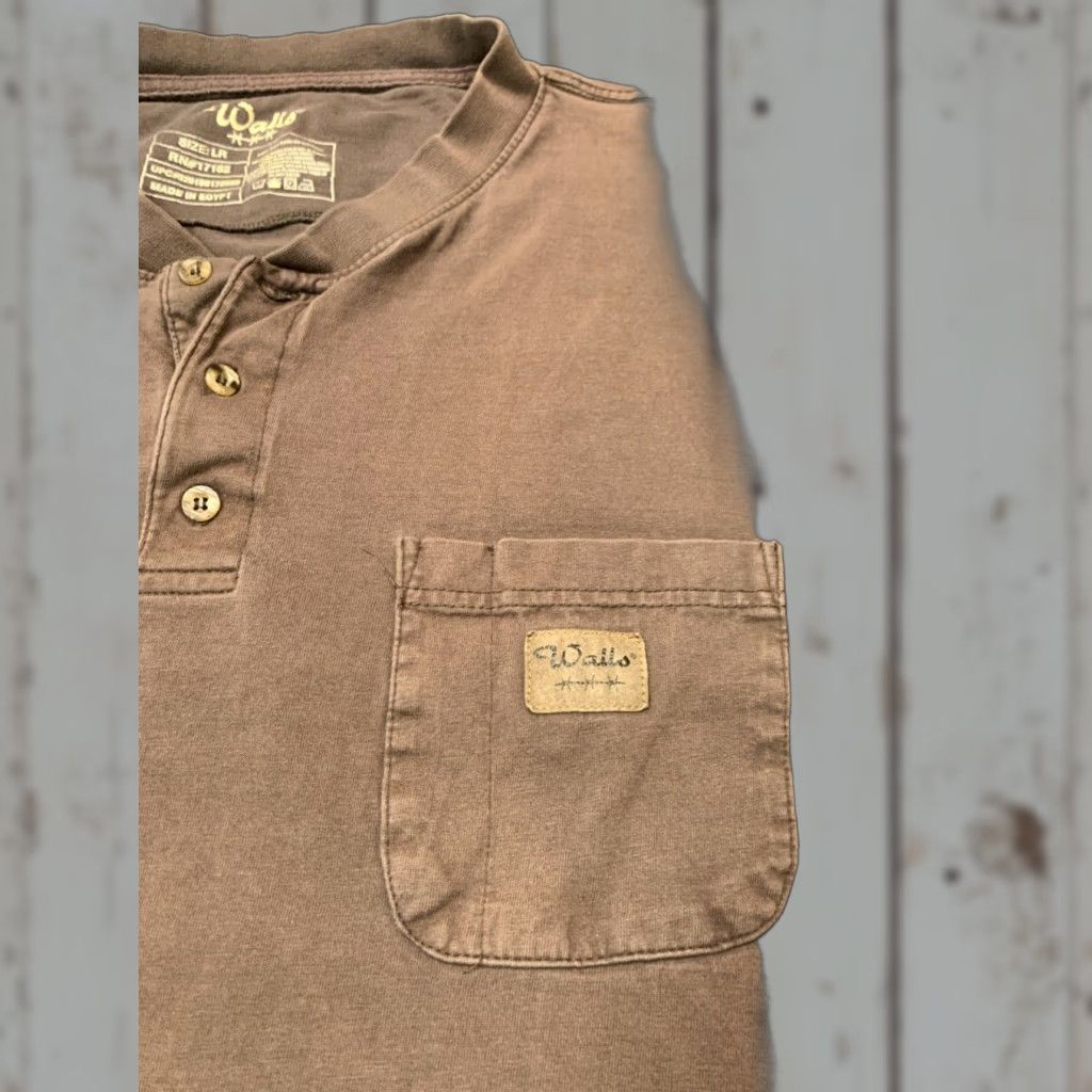 Walls VINTAGE Walls Men's Henley Shirt Large Brown Cotton Pocket Workwear Size US L / EU 52-54 / 3 - 1 Thumbnail